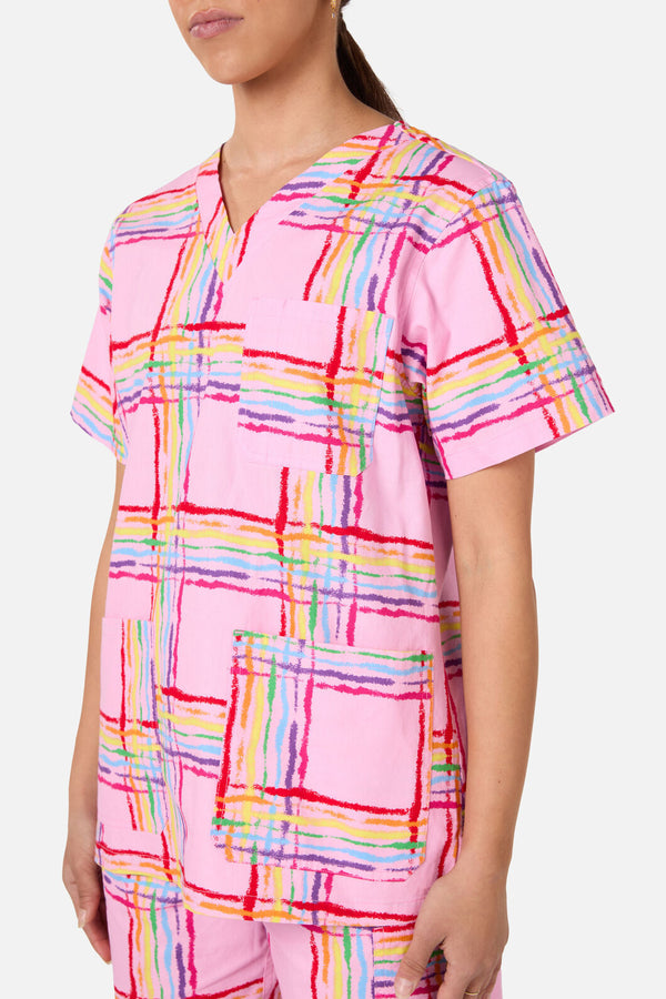 Scrubs With Love - Pink Tartan Scrub Set - pink