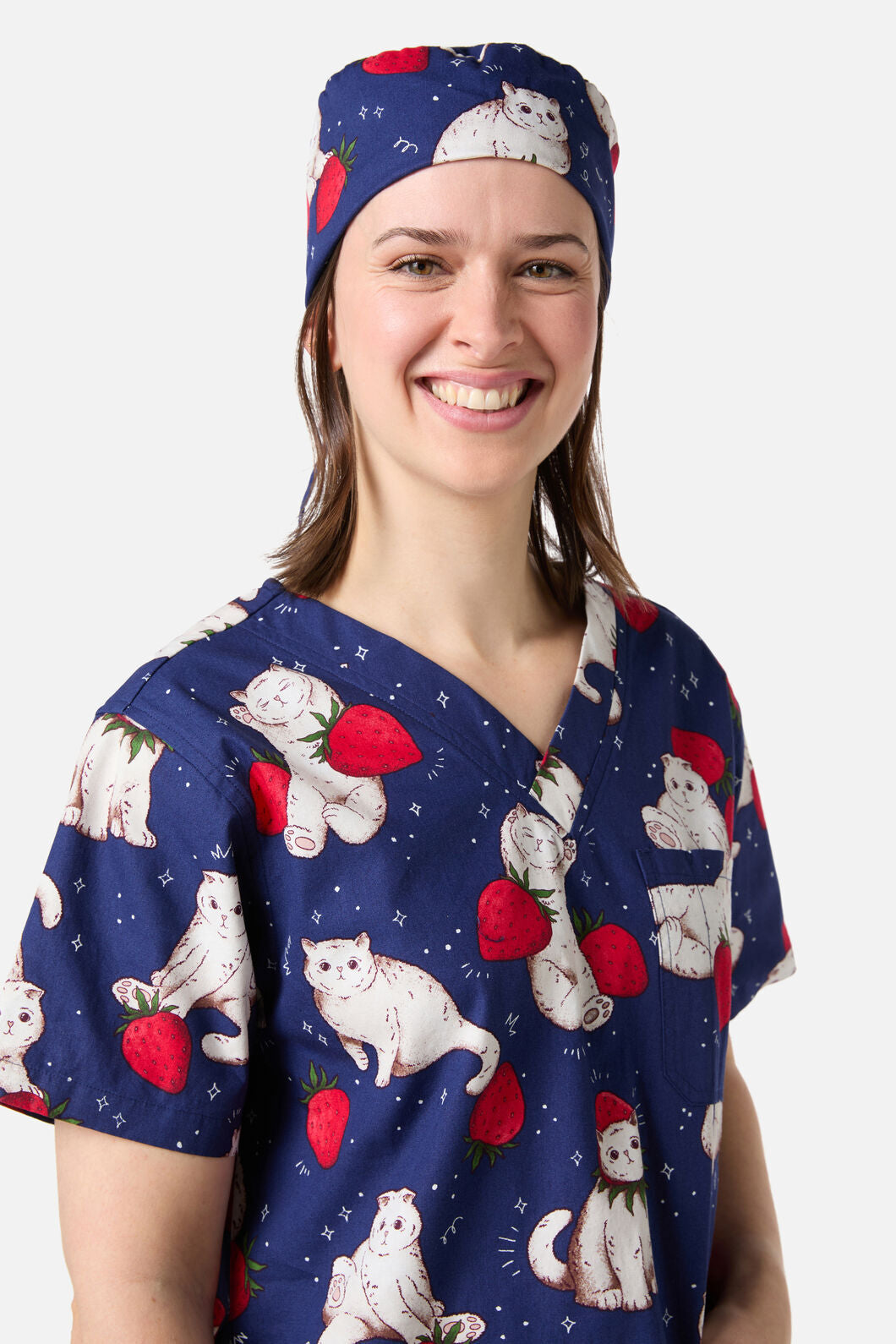 Scrubs With Love - Strawberry Cats Scrub Hat - navy