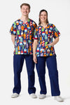 Scrubs With Love - Summer Treats Top & Pant Scrub Set - navy