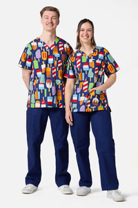 Scrubs With Love - Summer Treats Top & Pant Scrub Set - navy