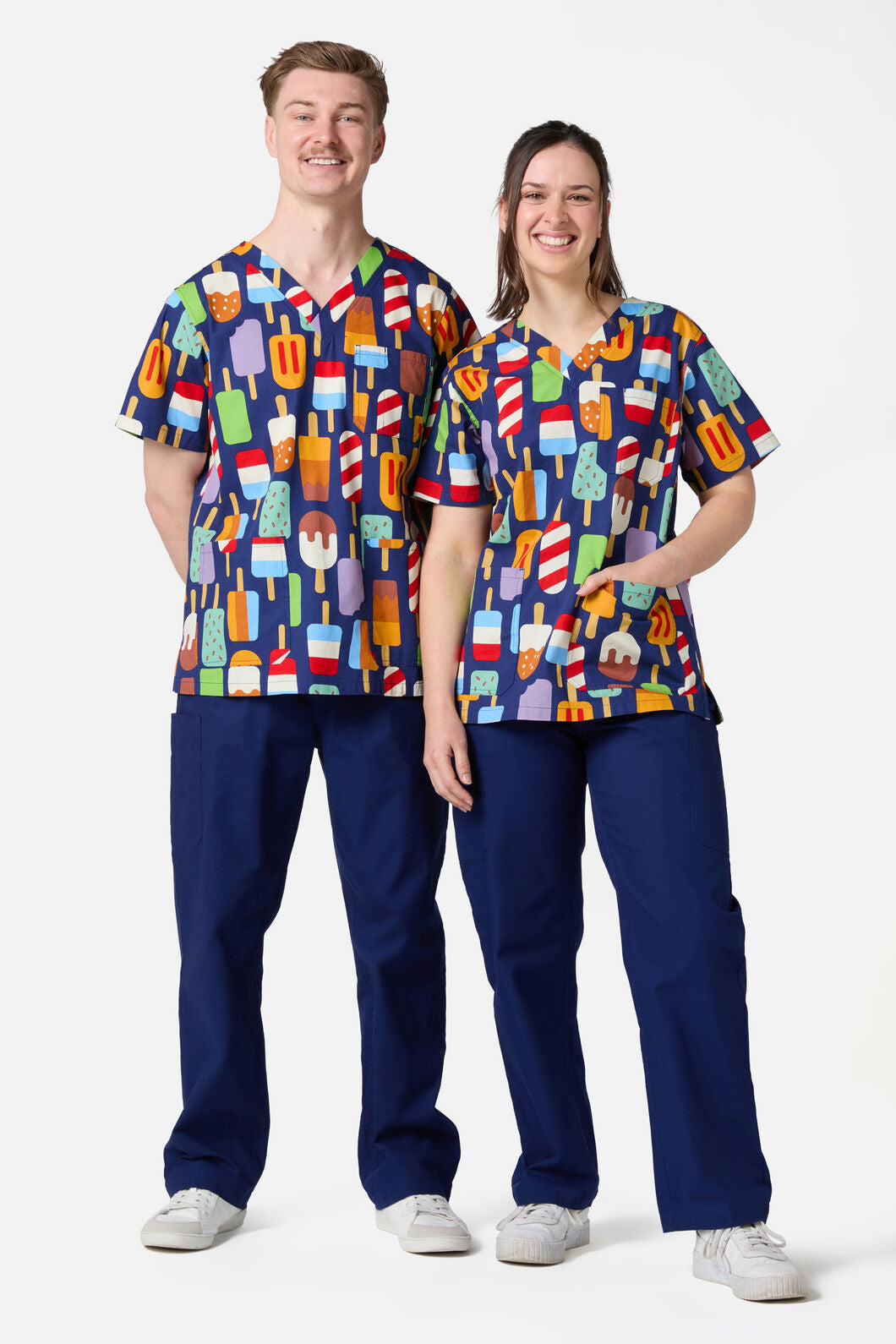 Scrubs With Love - Summer Treats Top & Pant Scrub Set - navy