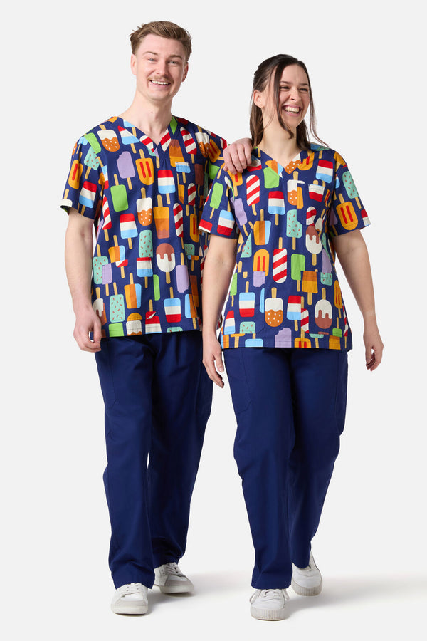 Scrubs With Love - Summer Treats Top & Pant Scrub Set - navy