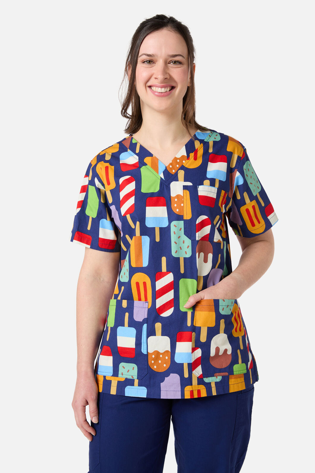 Scrubs With Love - Summer Treats Top & Pant Scrub Set - navy