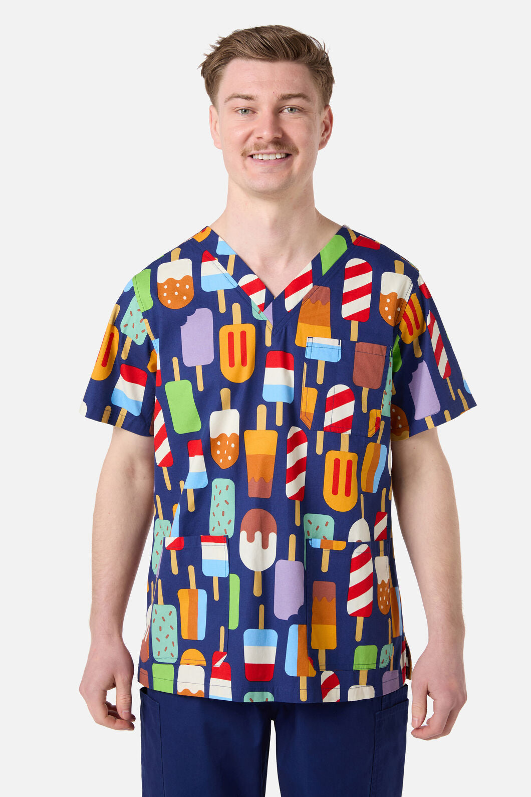 Scrubs With Love - Summer Treats Top & Pant Scrub Set - navy