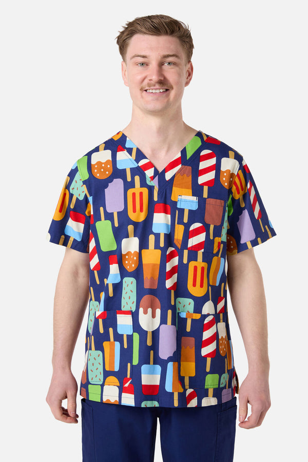 Scrubs With Love - Summer Treats Top & Pant Scrub Set - navy