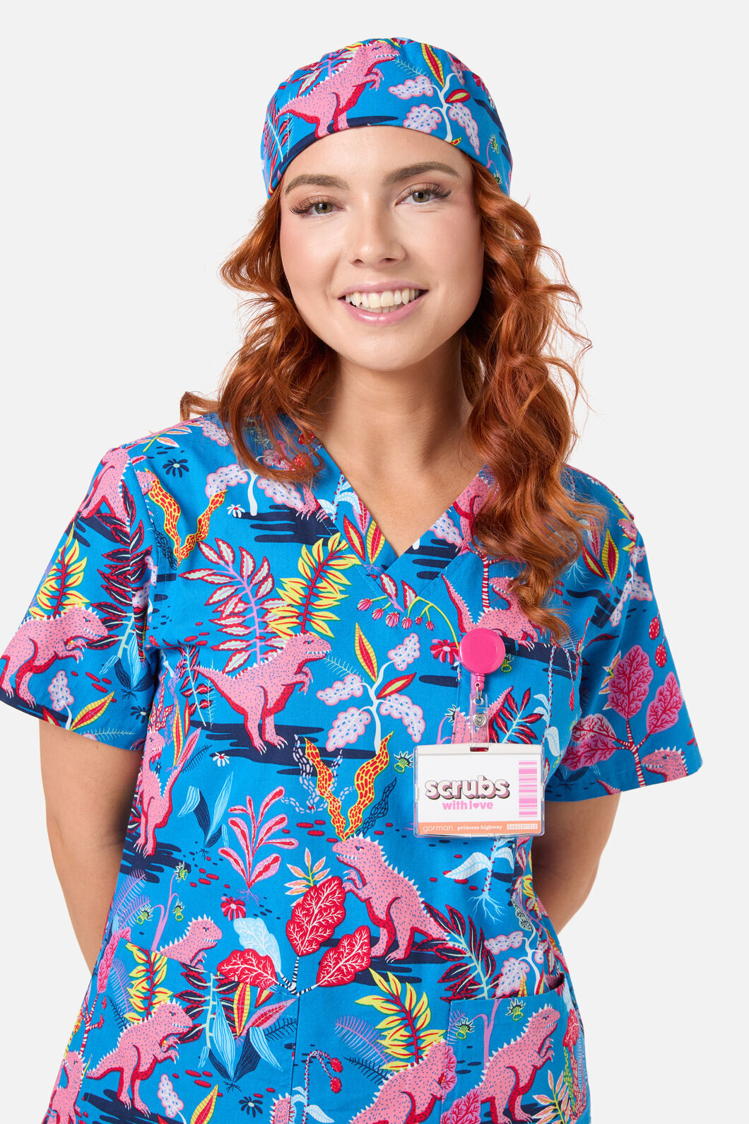Scrubs With Love - DINO FOREST SCRUB HAT - blue