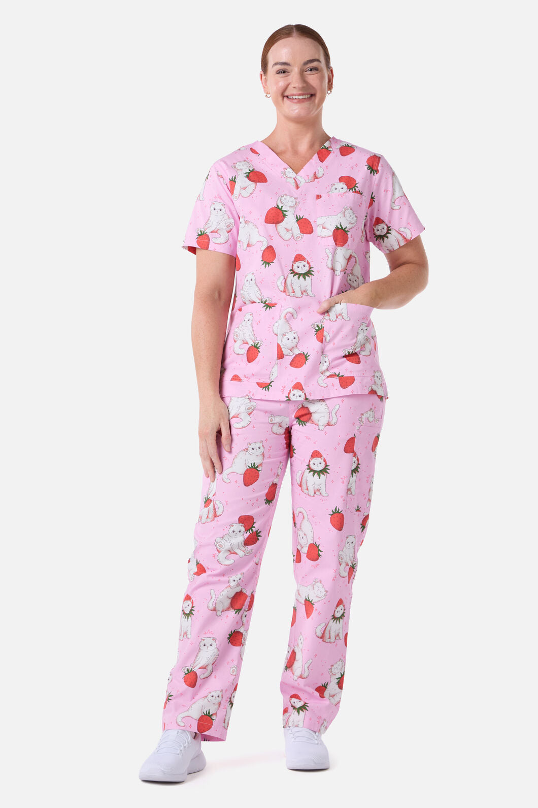 Scrubs With Love - Strawberry Cats Scrub Set - pink