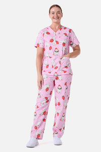 Scrubs With Love - Strawberry Cats Scrub Set - pink