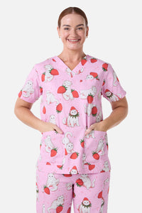 Scrubs With Love - Strawberry Cats Scrub Set - pink