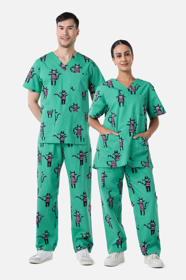 Scrubs With Love - Peculiar Puss Scrub Set - green