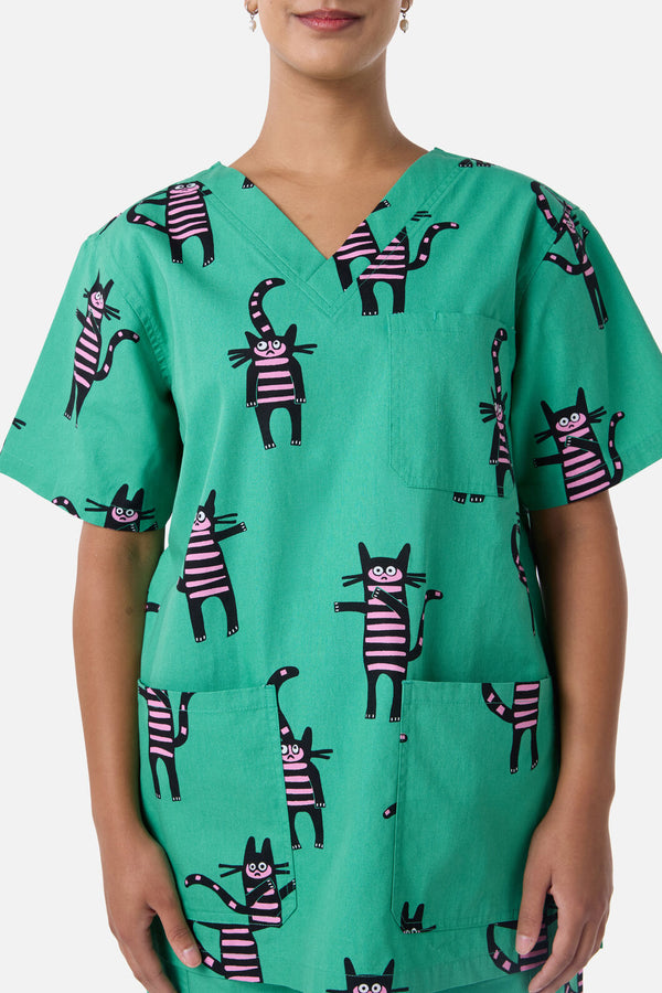 Scrubs With Love - Peculiar Puss Scrub Set - green