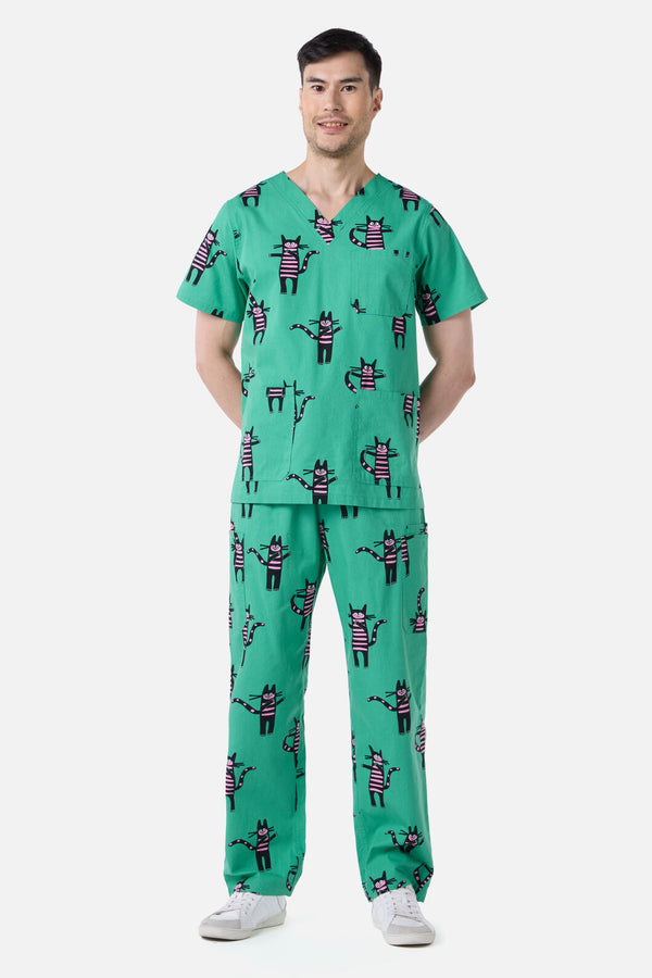 Scrubs With Love - Peculiar Puss Scrub Set - green