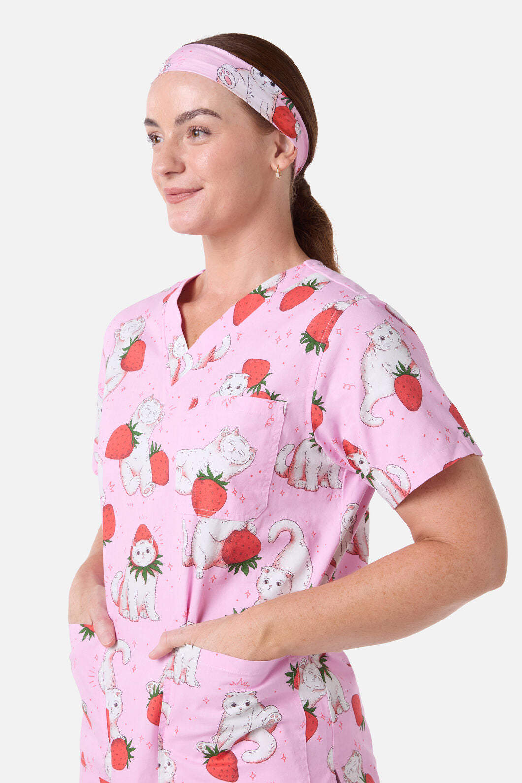 Scrubs With Love - Strawberry Cats Scrub Headband - pink