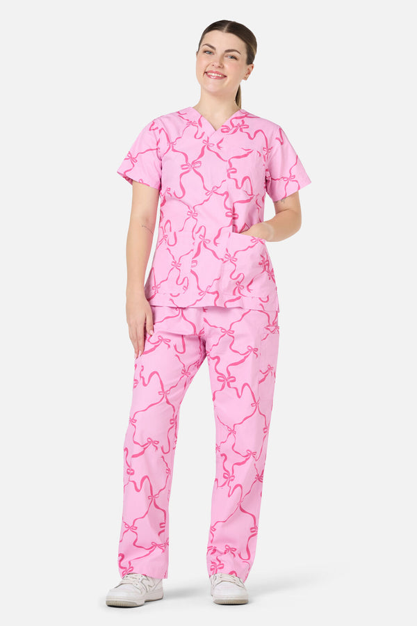 Scrubs With Love - Pink Bows Scrub Set - pink