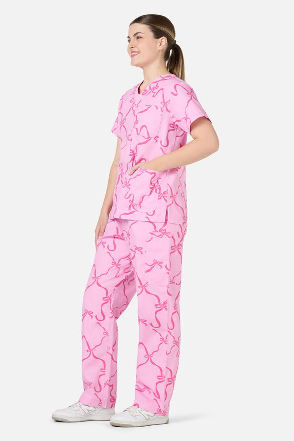 Scrubs With Love - Pink Bows Scrub Set - pink