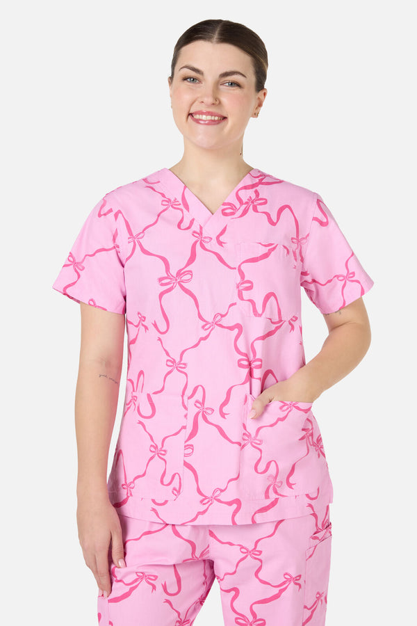 Scrubs With Love - Pink Bows Scrub Set - pink