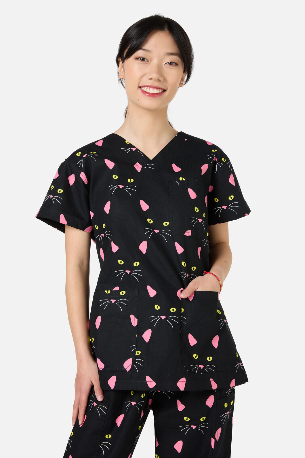 Scrubs With Love - Night Cat Scrub Set - black