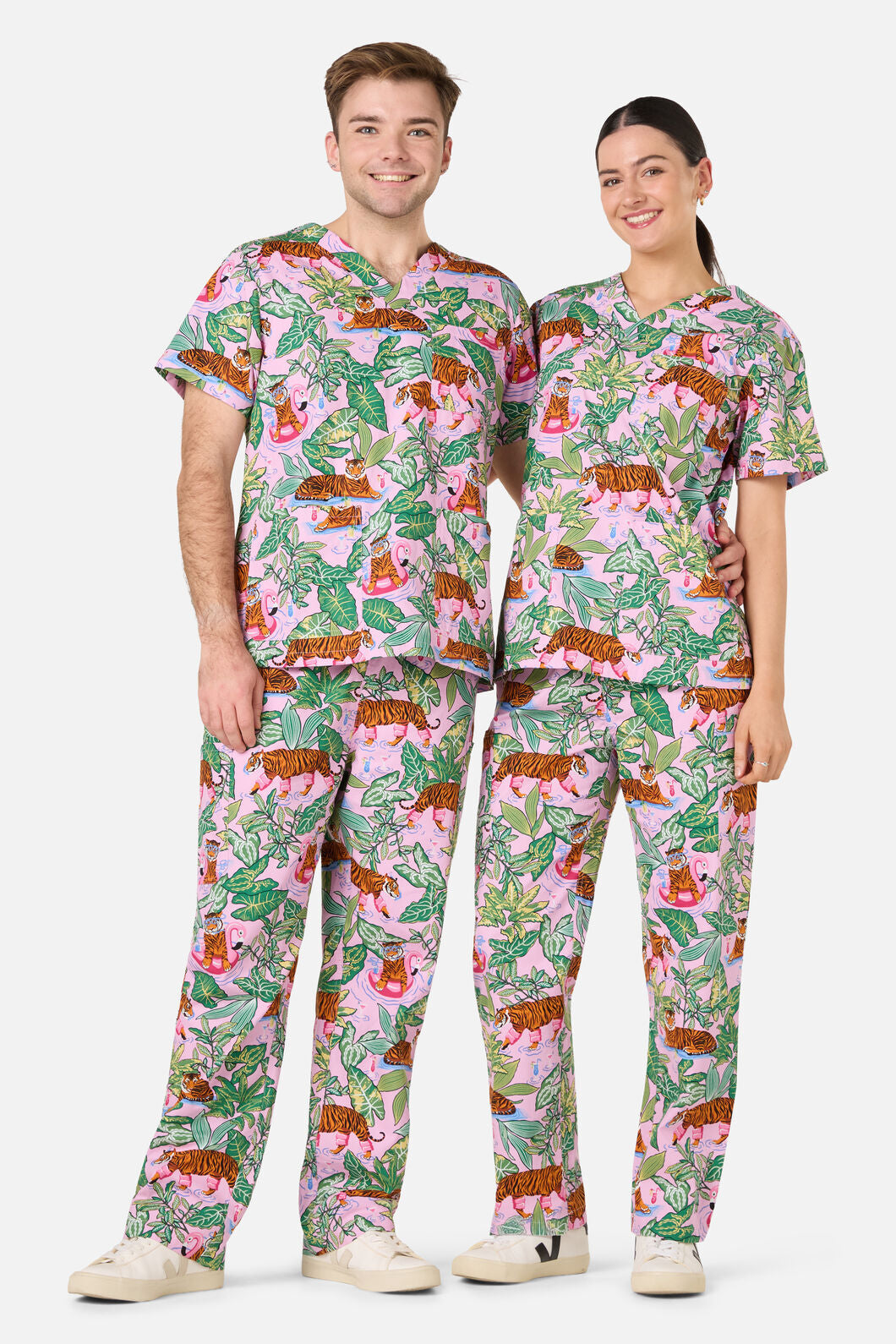 Scrubs With Love - Tiger Cocktail Party Scrub Set - pink