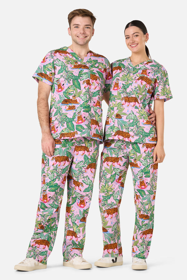 Scrubs With Love - Tiger Cocktail Party Scrub Set - pink