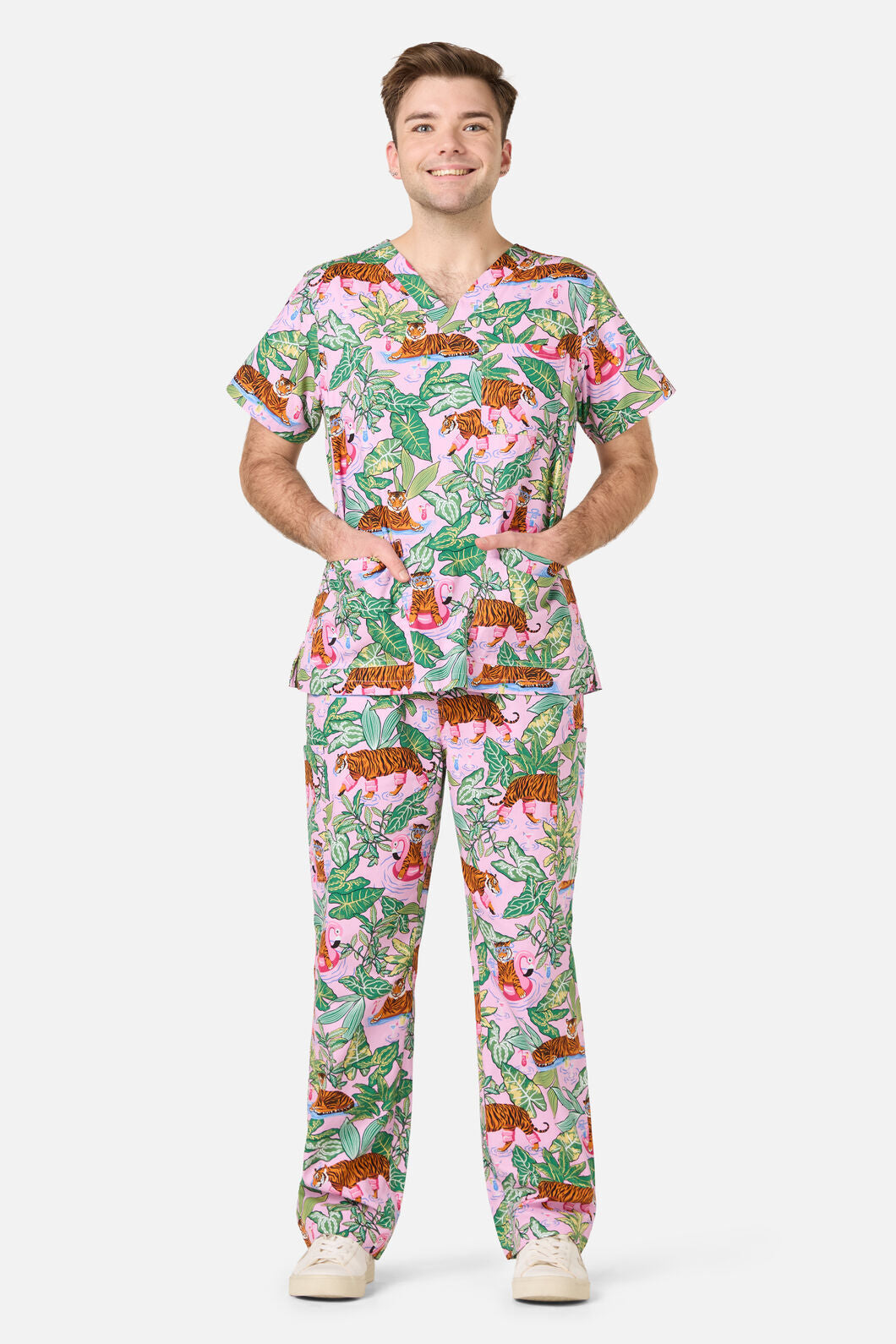 Scrubs With Love - Tiger Cocktail Party Scrub Set - pink