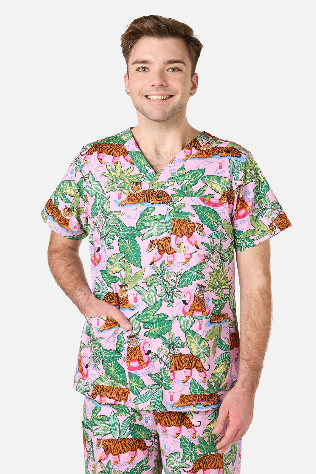 Scrubs With Love - Tiger Cocktail Party Scrub Set - pink