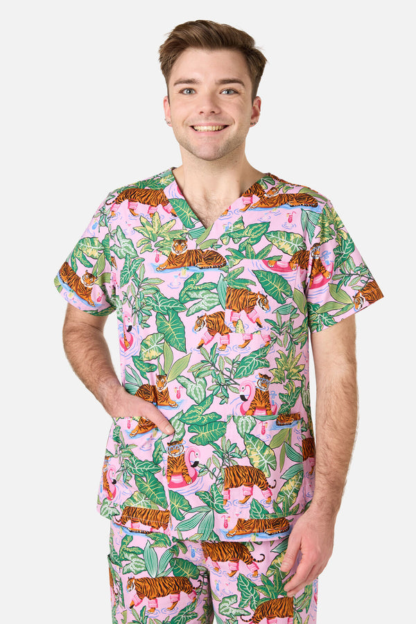 Scrubs With Love - Tiger Cocktail Party Scrub Set - pink