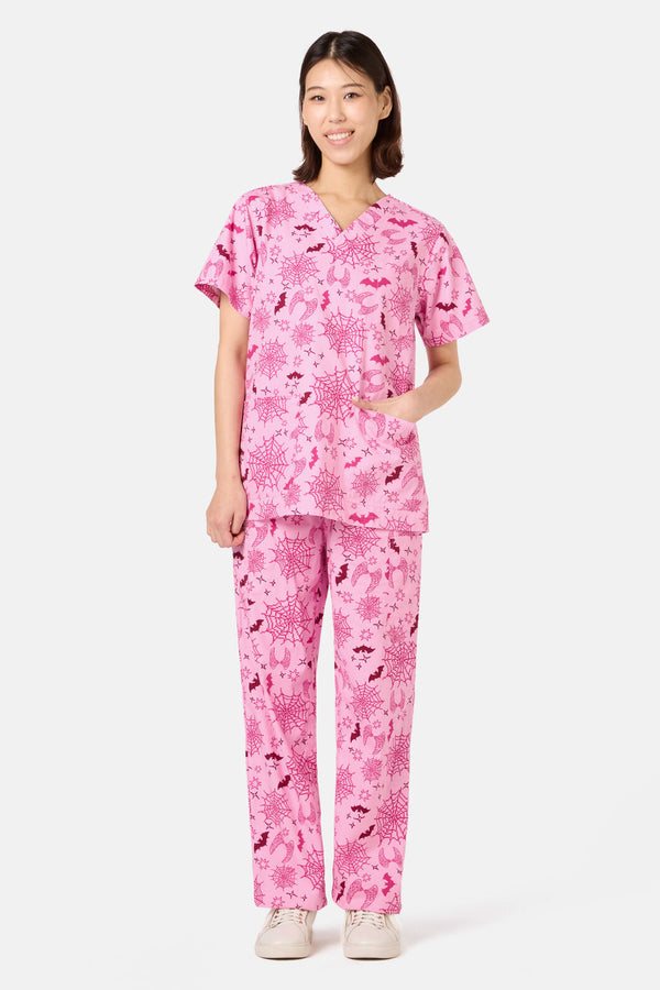 Scrubs With Love - Spooky Season Scrub Set - pink