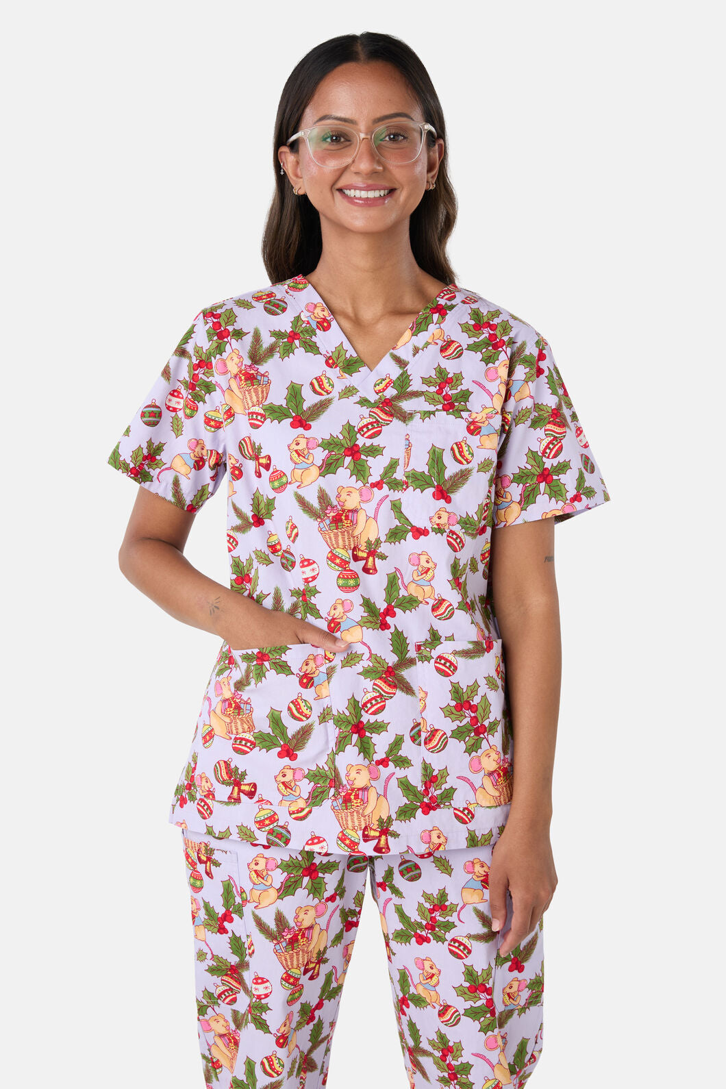 Scrubs With Love - Festive Mice Scrub Set - lilac