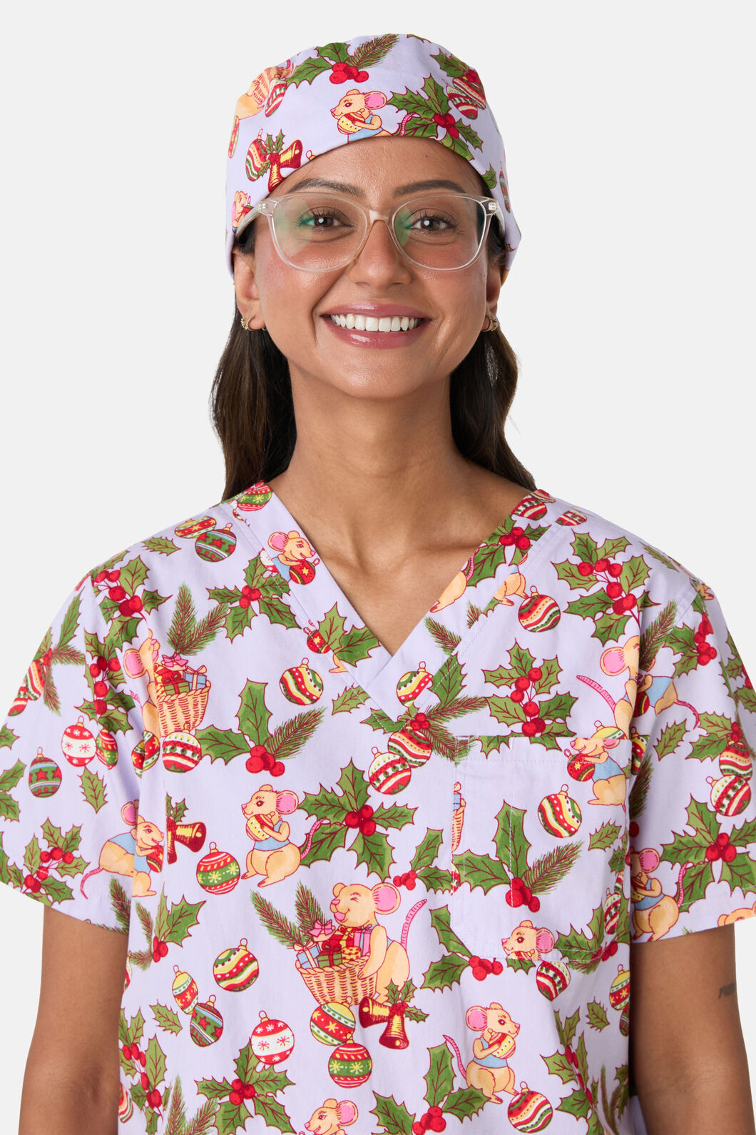 Scrubs With Love - Festive Mice Scrub Hat - lilac