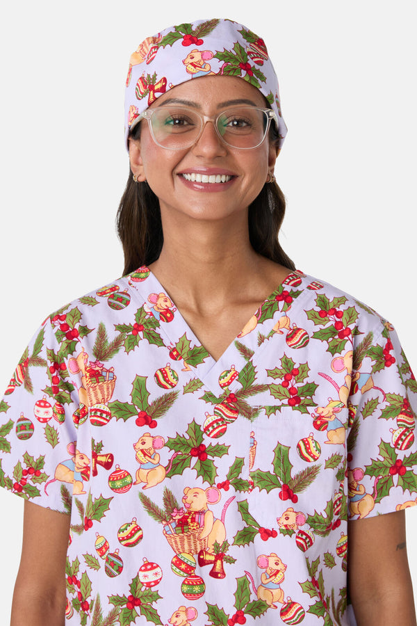 Scrubs With Love - Festive Mice Scrub Hat - lilac