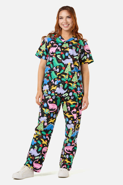 Scrubs With Love - CHRISTMAS DINO'S SCRUB SET - black