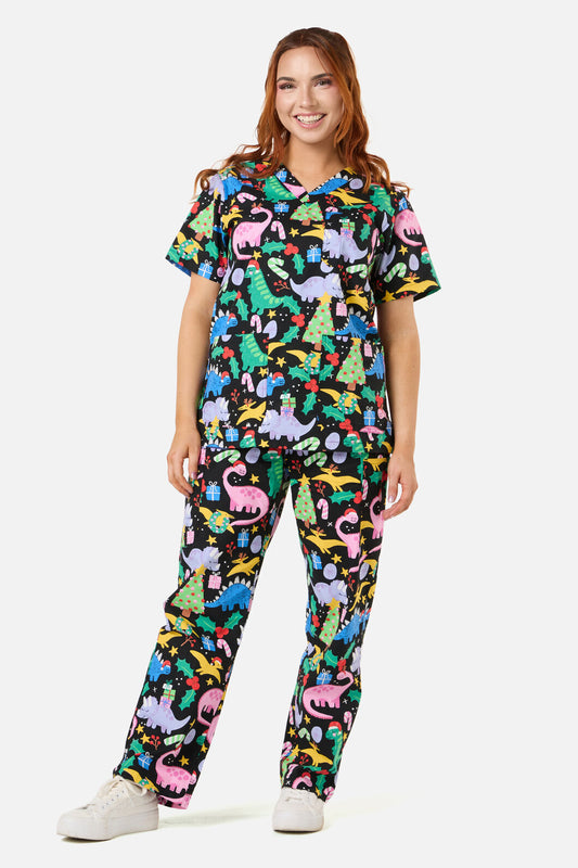 Scrubs With Love - CHRISTMAS DINO'S SCRUB SET - black