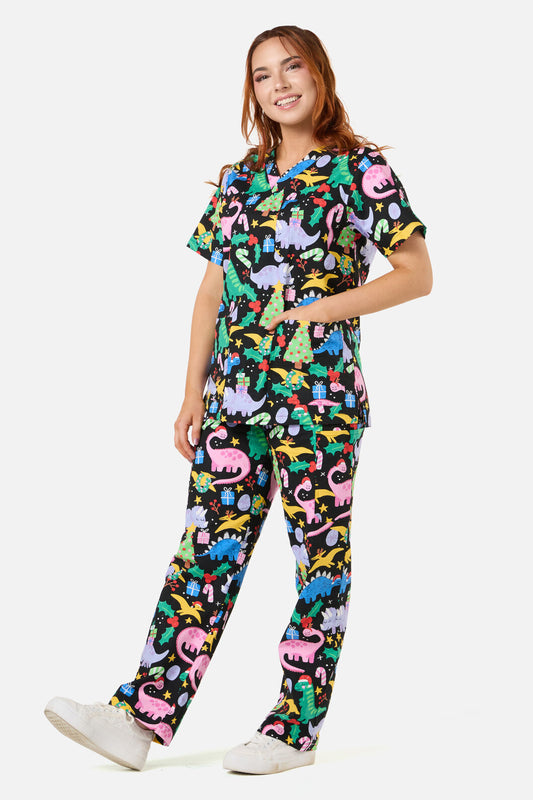 Scrubs With Love - CHRISTMAS DINO'S SCRUB SET - black
