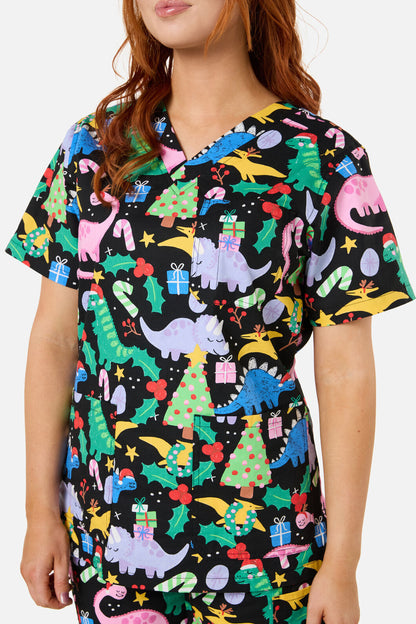Scrubs With Love - CHRISTMAS DINO'S SCRUB SET - black