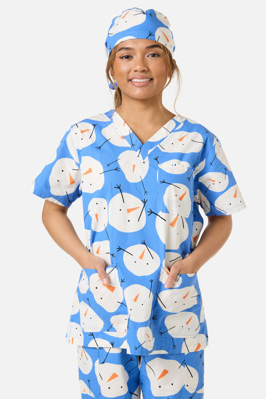 Scrubs With Love - SNOWMAN SCRUB HAT - blue