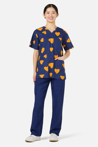 Scrubs With Love - Orange Hearts Top & Pant Scrub Set - navy