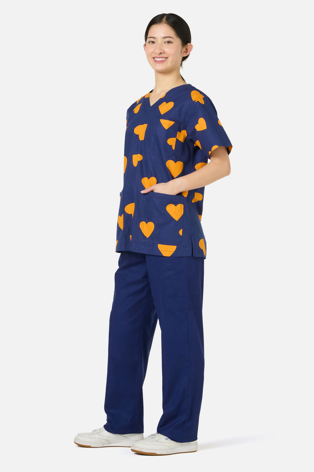 Scrubs With Love - Orange Hearts Top & Pant Scrub Set - navy