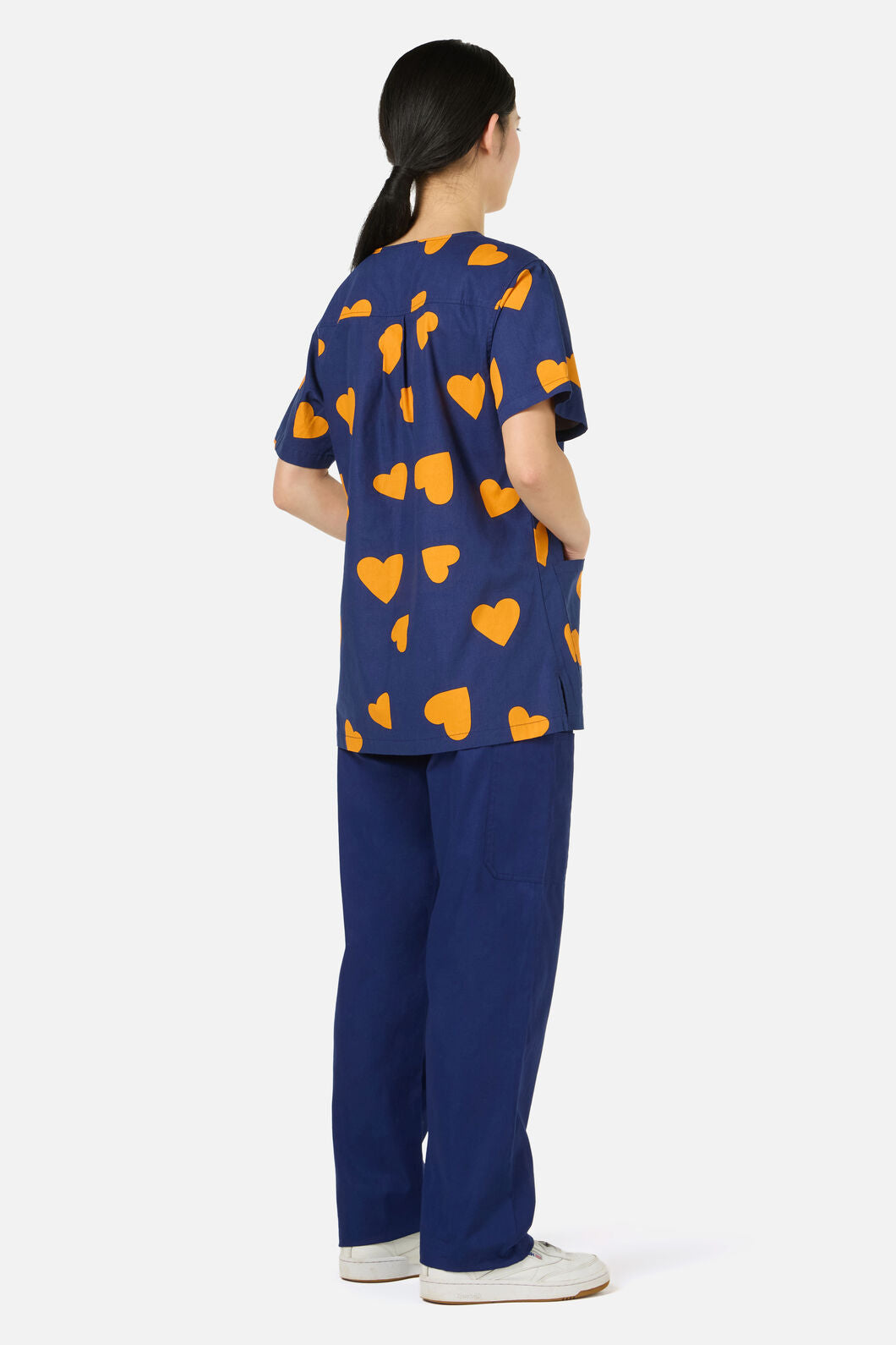 Scrubs With Love - Orange Hearts Top & Pant Scrub Set - navy