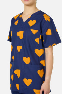 Scrubs With Love - Orange Hearts Top & Pant Scrub Set - navy