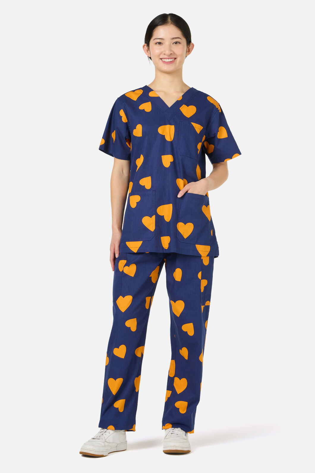 Scrubs With Love - Orange Hearts Scrub Set - navy