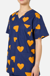Scrubs With Love - Orange Hearts Scrub Set - navy