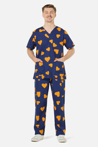Scrubs With Love - Orange Hearts Scrub Set - navy