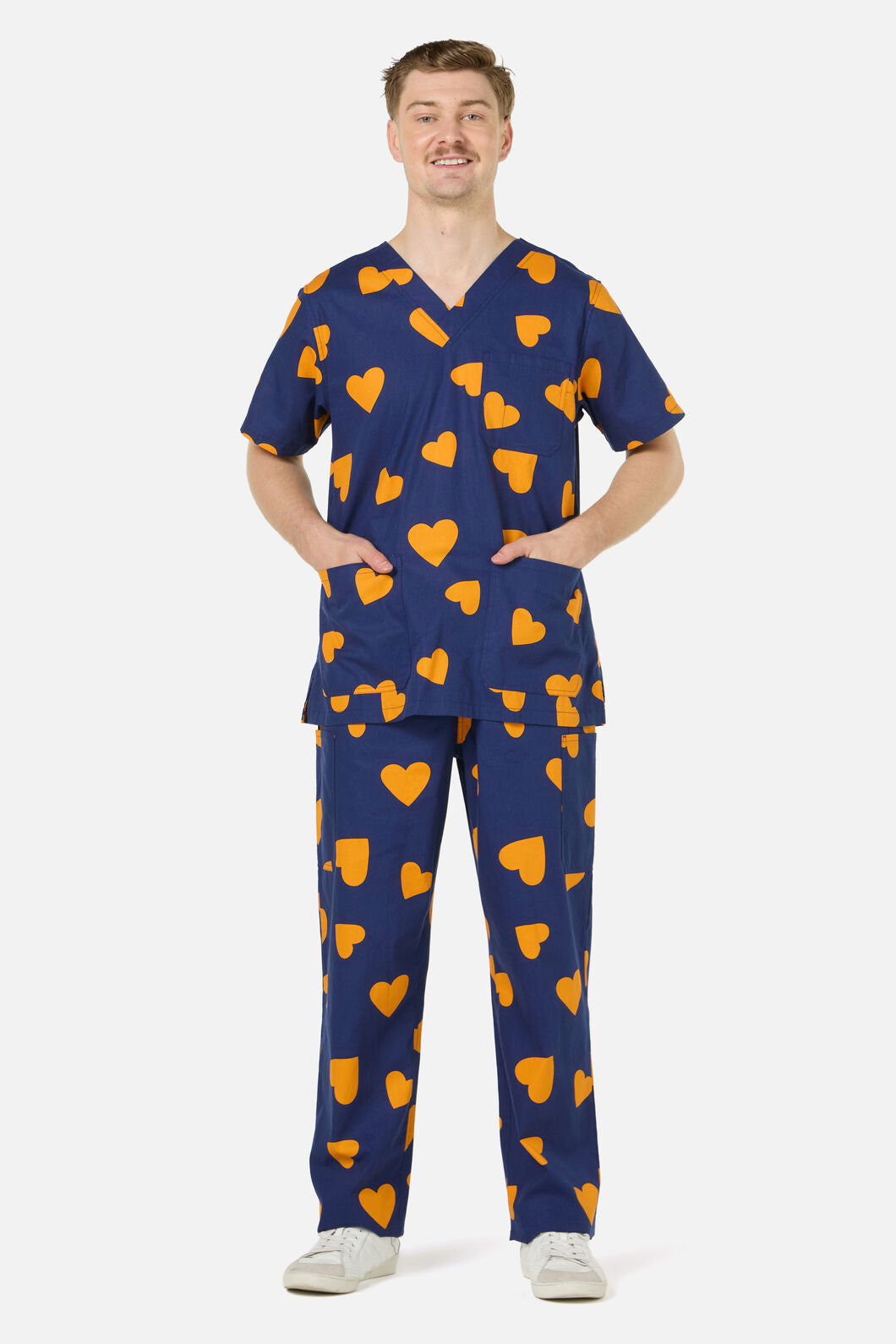 Scrubs With Love - Orange Hearts Scrub Set - navy