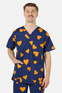 Scrubs With Love - Orange Hearts Scrub Set - navy