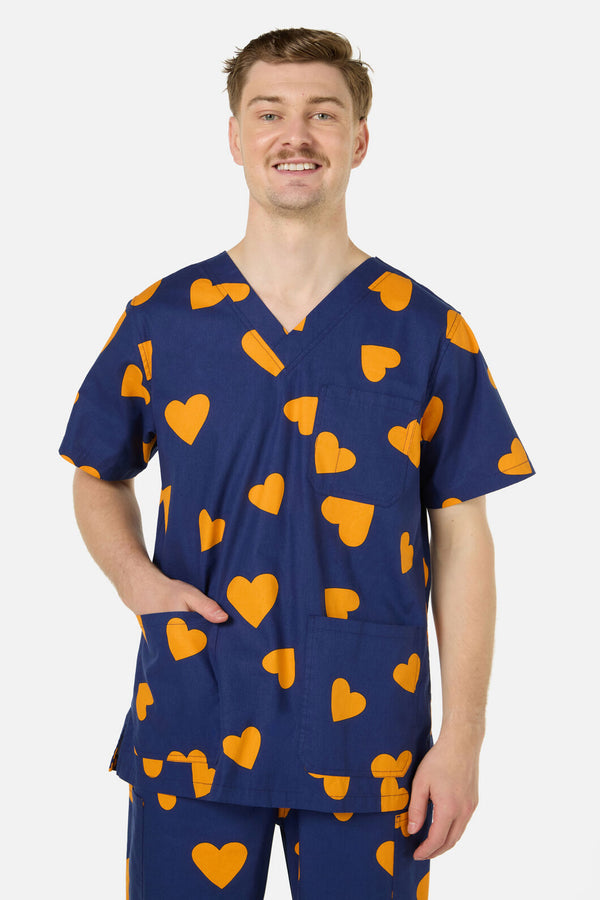 Scrubs With Love - Orange Hearts Scrub Set - navy