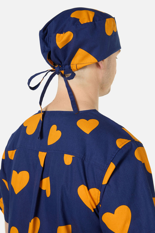 Scrubs With Love - Orange Hearts Scrub Hat - navy