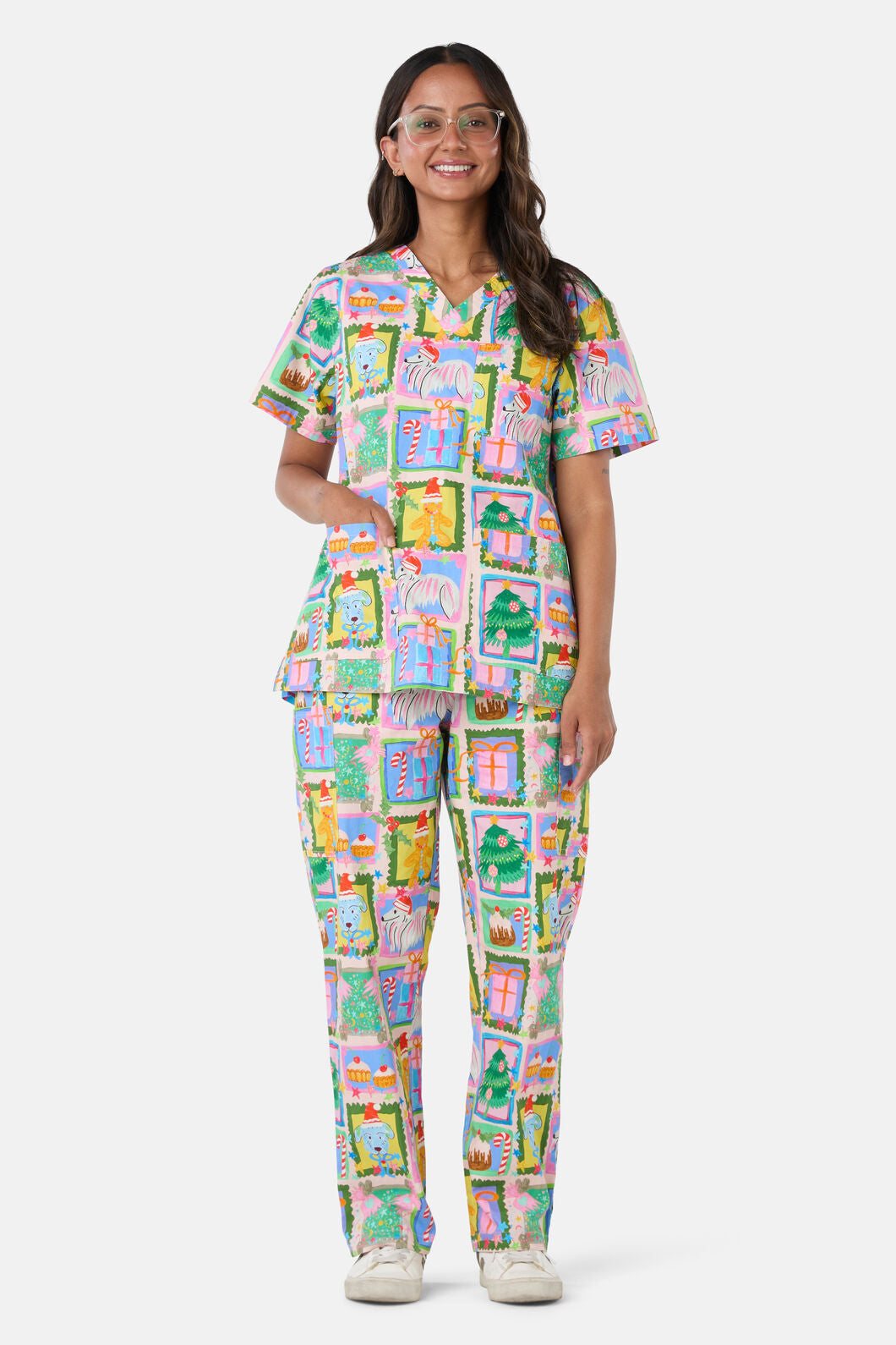 Scrubs With Love - Holiday Pups Scrub Set - pink