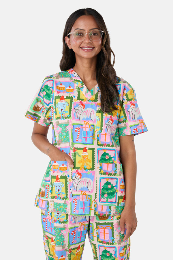 Scrubs With Love - Holiday Pups Scrub Set - pink