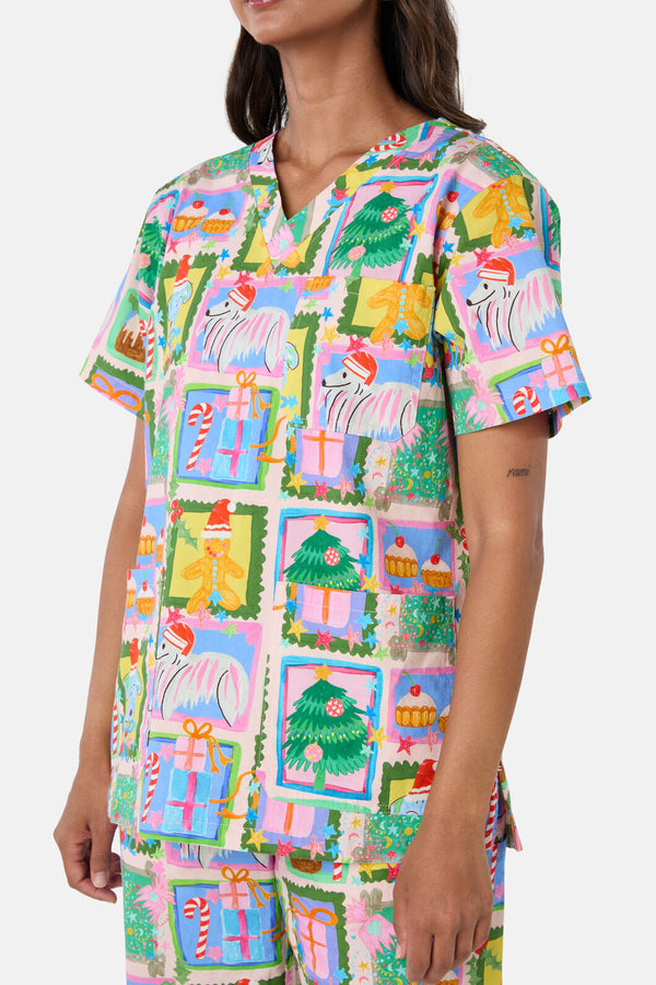 Scrubs With Love - Holiday Pups Scrub Set - pink
