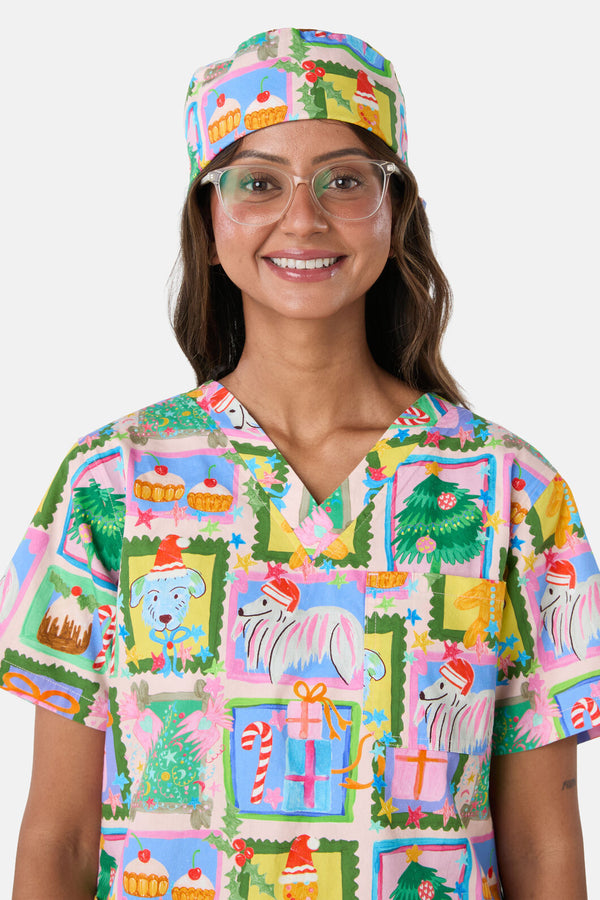 Scrubs With Love - Holiday Pups Scrub Hat - pink